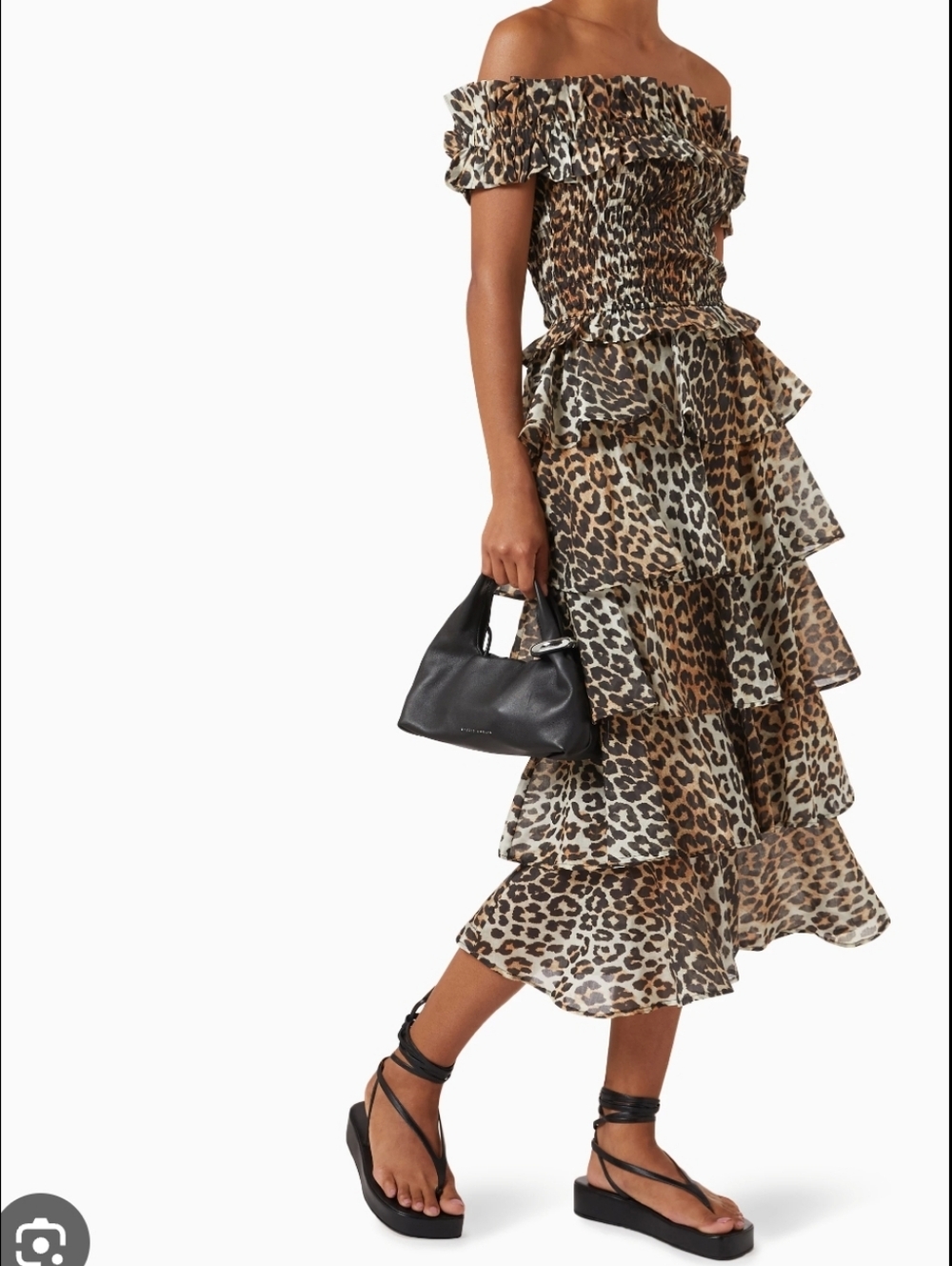 NWT Ganni Tiered Leopard Print Midi Skirt Size 36